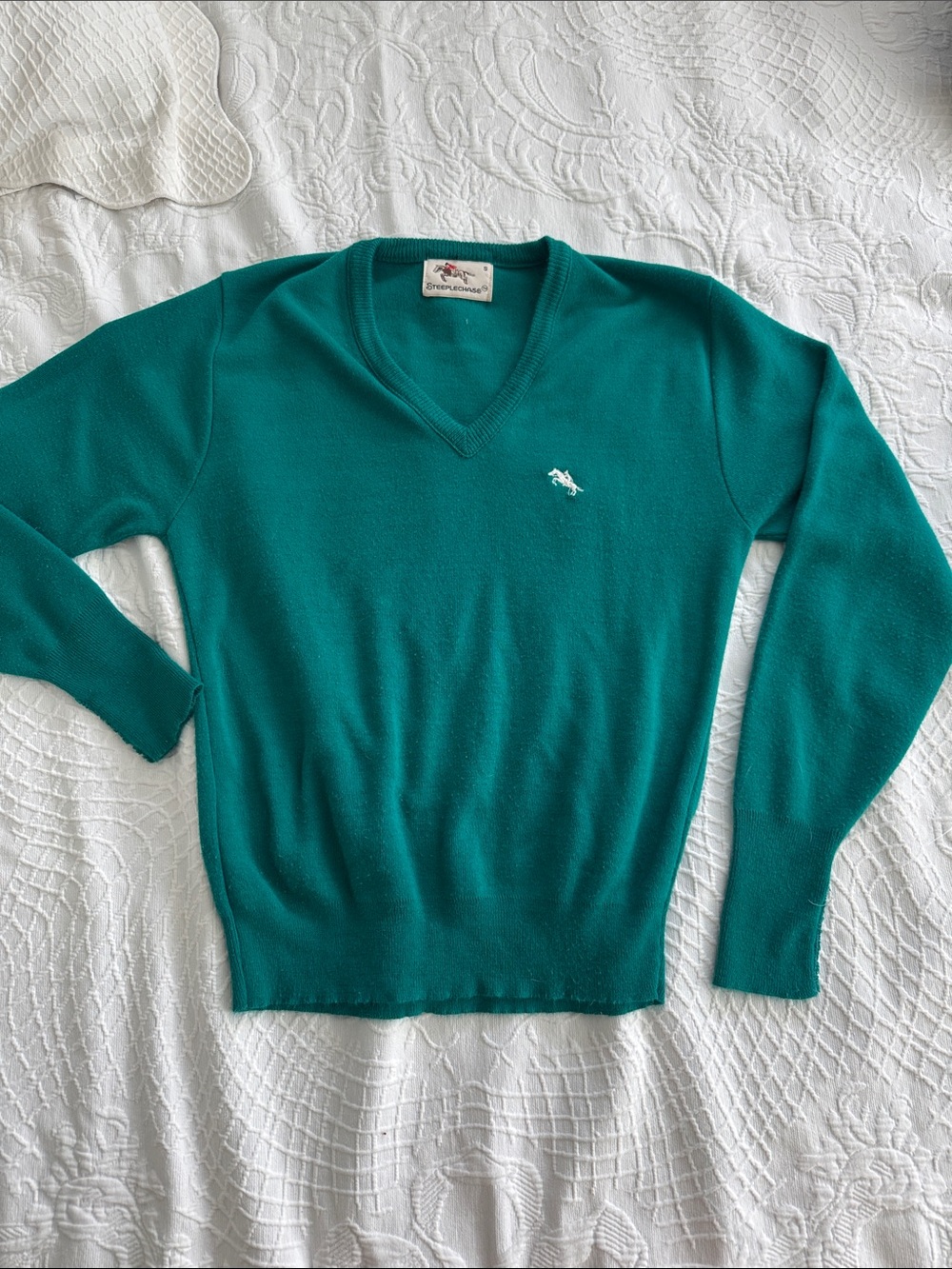 Vintage Steeplechase Women's Sweater in Teal with Embroidered Logo